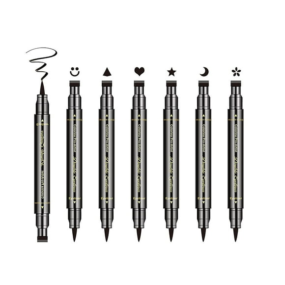 6 Pcs Liquid Eyeliner Set,Double-Side Eyeliner Stamp Pen Eyeliner Tattoo Tool Waterproof Smudge-proof Eyeliner Stamp Makeup-Smiley, Triangle,Heart,Star,Moon,Flower