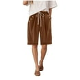 thumbnail image 6 of vigerkar Women Bermuda Shorts Knee Length High Waisted Shorts Summer Casual Capri Pants with Pockets (Brown, M), 6 of 6