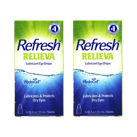 2 Pack - Refresh Relieva Lubricant Eye Drops, Lubricates & Protects Dry Eyes, 0.33 FL OZ