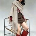thumbnail image 5 of HuangHuanChen Shawl Wraps for Women Scarf Sweater Retro Solid Color Fringe Shawl Cardigan Cape Soft Knit Blanket Shoulder Tops Shawls and Wraps for Evening Dresses One Size, 5 of 7