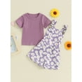 thumbnail image 3 of Musuos Kid Girl Summer Outfit 12 18 24M 3 4 5T Solid Color Ribbed Short Sleeve Crew Neck T-Shirt with Daisy Print Overall Shorts Set, 3 of 10