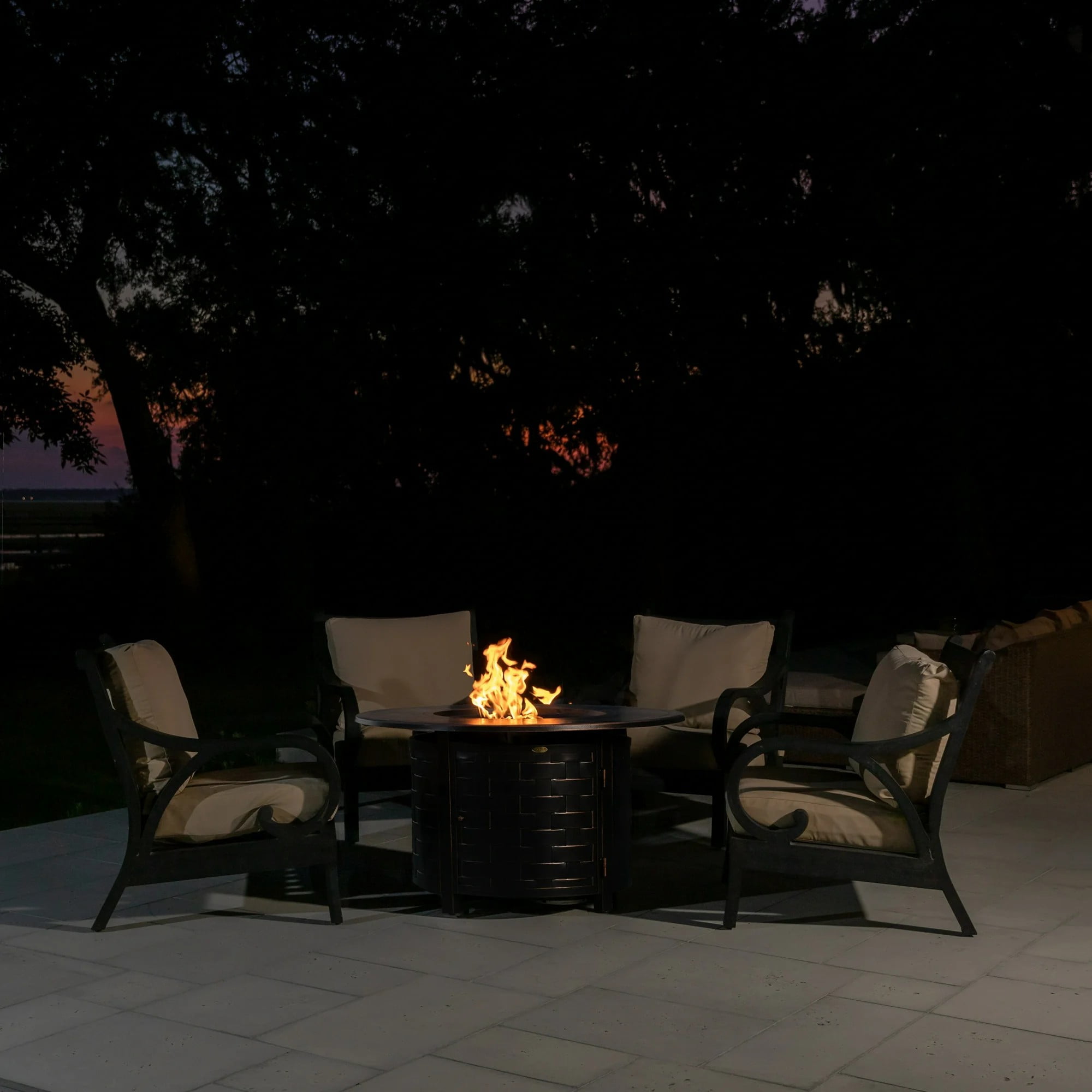 Vulcan Perissa Basketweave Fire Pit Table – 44" Multifunctional Design with Fire Bowl Lid, Bronze Finish