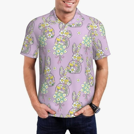 Gaeub Hand drawn bunny Print Men s Polo Shirts Short Sleeve Golf Performance Shirts Stretchy Golf Shirts Casual Summer Beach Shirts-X-Large