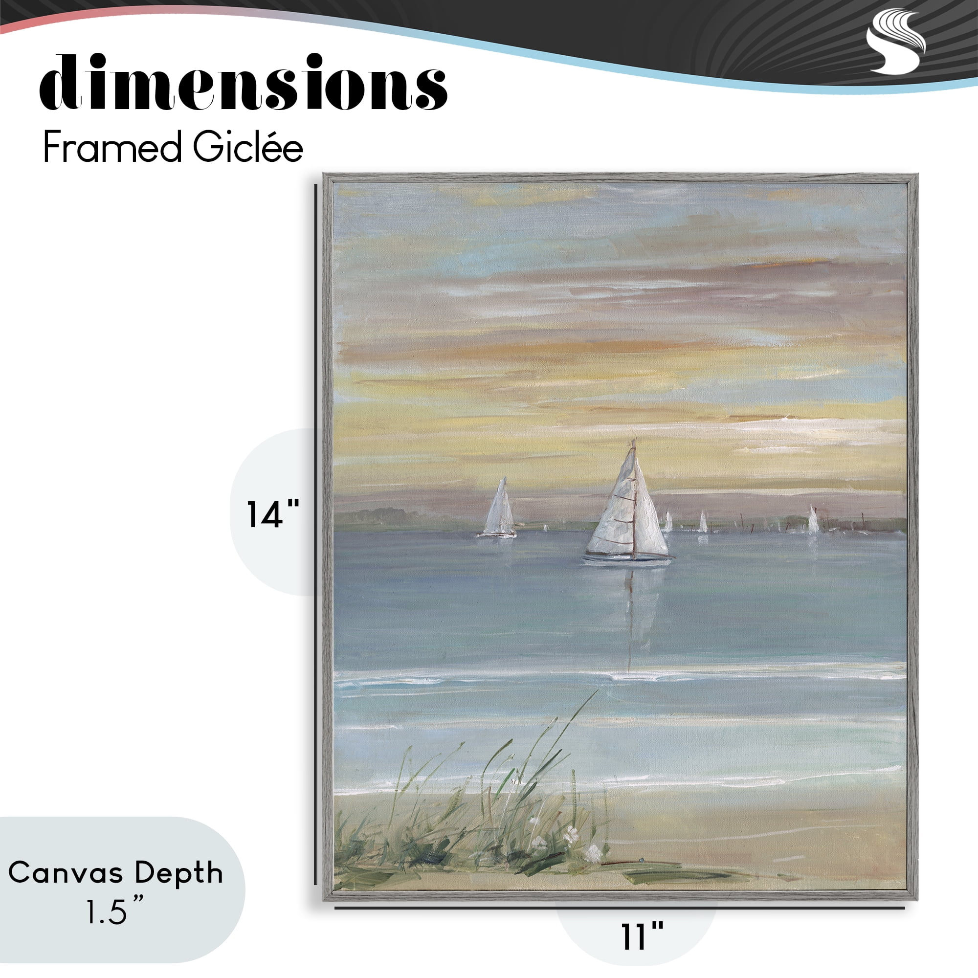 Stupell Industries Coastal Sailboats At Twilight Gray Framed Giclee Art, design by Sally Swatland