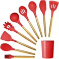 thumbnail image 1 of 9/10/11/12pcs Silicone Kitchen Set Cooking Tools Utensils Set Spatula Shovel Soup Spoon with Wooden Handle Kitchen Gadgets Tools Set (Color : 10Pcs Hooks), 1 of 7