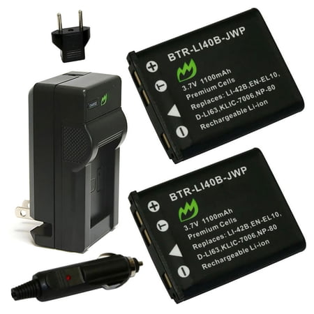 Replacement for Pentax Optio L40 Battery (2-Pack 1100mAh) and Charger