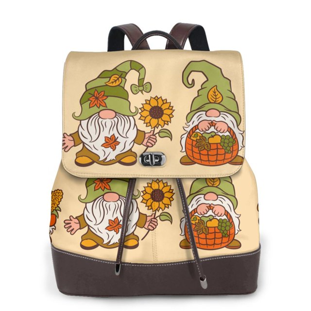 Easygdp Gnomes Happy Thanksgiving Mochila de Cuero para Mujeres, Bolso de Hombro, Bolsos de Mano de Moda para Trabajo y Viajes