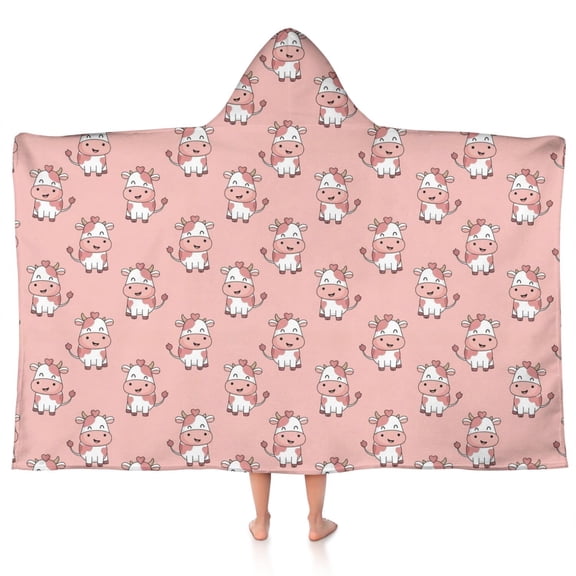 Pink Cow Pattern Hooded Bath Towel,50"x30" for Ages 3 To 12 Kids, Quick Dry Lightweight Soft Microfiber Hood Beach Towel Cover Up for Kids