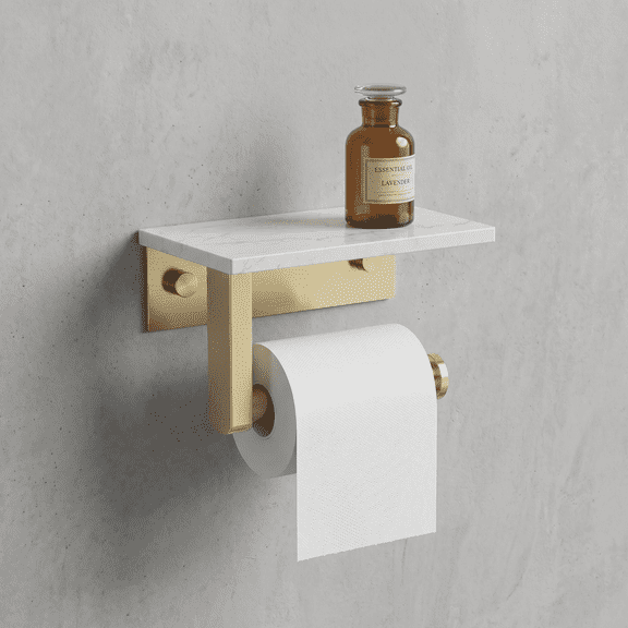 Toilet Paper Holder with Shelf Wall Mount Toilet Paper Holder With Natural Marble Shelf Tissue Storage Holder In Brushed Gold