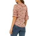 thumbnail image 3 of INSPIRE CHIC Women's Layered Ruffle Elbow Sleeve Ruffled Tie-Neck Floral Blouse S Pink, 3 of 7