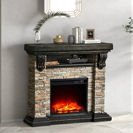 45-Inch Brown Modern Electric Fireplace with 23-Inch Firebox and Remote