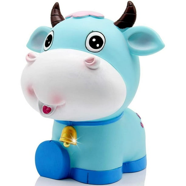 Vogacara Banco de dinero de moneda de buey azul con campana hucha de toro lindo para niños banco de dinero creativo regalo de cumpleaños Juguetes azul Vogacara FN007255-01