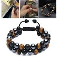thumbnail image 4 of Pulsera de ojo de tigre de 8 mm con cuentas de piedra negra de ojo de tigre, pulsera de cordón elástico, pulsera ajustable de doble capa, 4 of 12