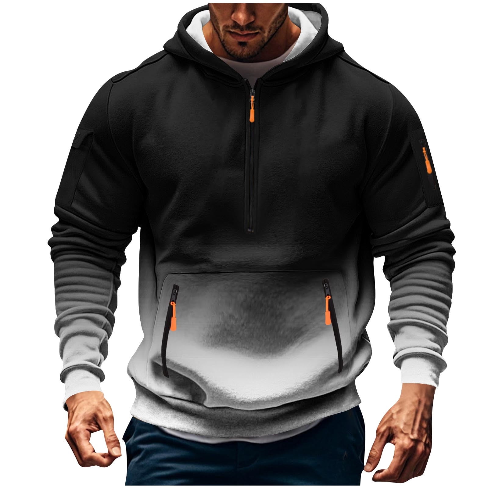 Homenesgenics Men's Gradient Print Pullover Zipper Hoodie with