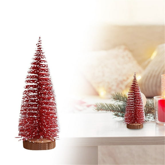 EZPXFCI 7.8" Small Bottle Brush Christmas Trees – Artificial Trees with Wooden Base, Perfect for Village Tabletop, Home Room Craft & Indoor Christmas Decorations