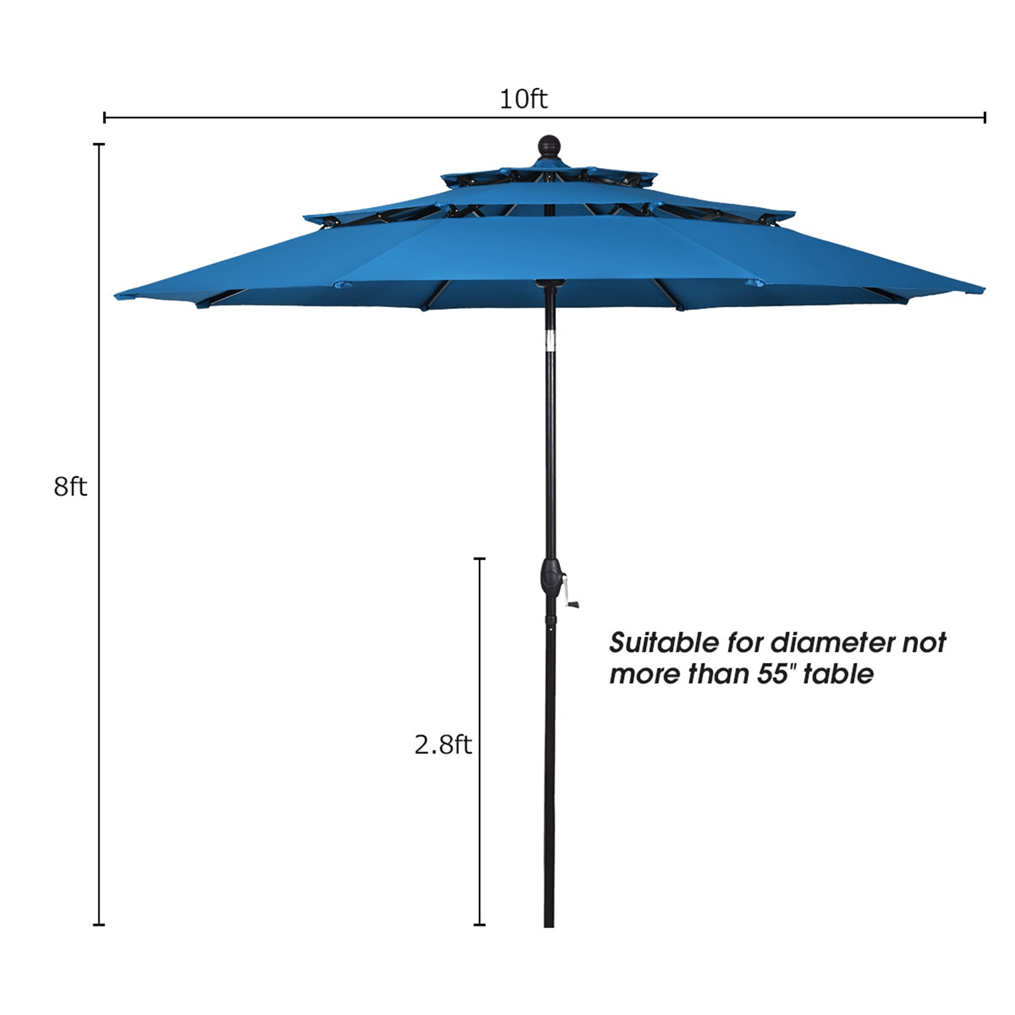 Gymax 10ft 3 Tier Patio Market Umbrella Aluminum Sunshade Shelter Double Vented Blue