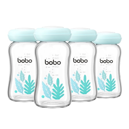YOHKOH Glass Breastmilk Storage Containers,Food Grade Milk Jars with Lids,5.4ounce,4Pc,Blue