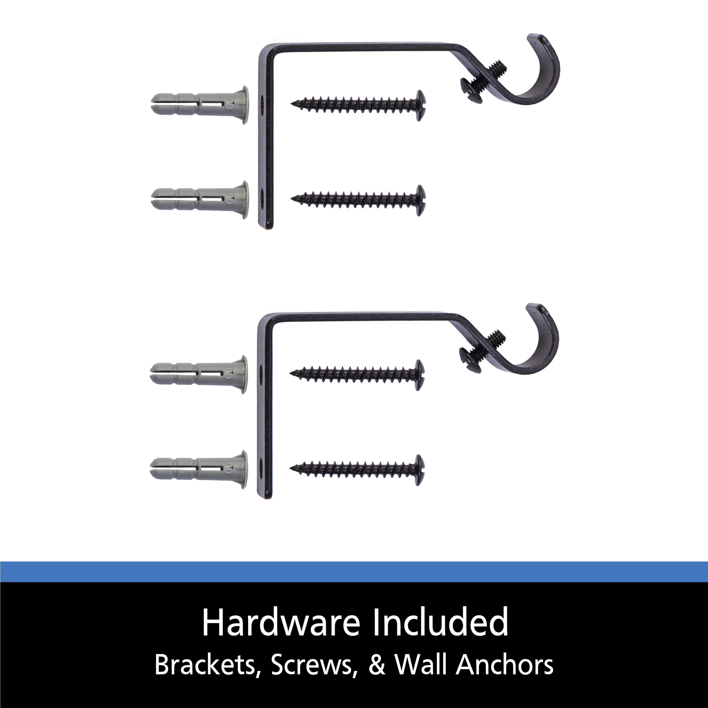 (2 pack) Mainstays 1/2" Twain Petite Café Adjustable Curtain Rod, 28-48", Black