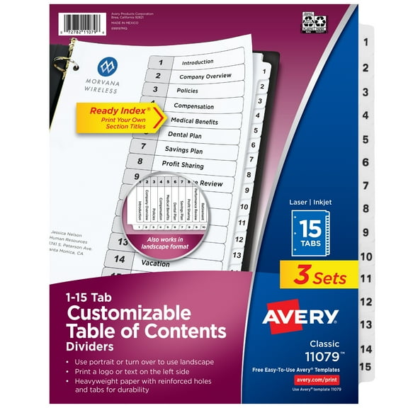 Avery Dividers, 15 Tabs, Ready Index (3 Sets of 11079)