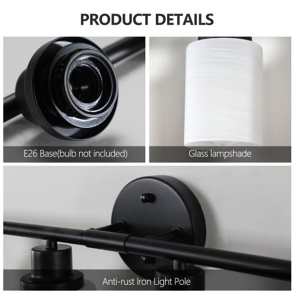 ACE-LIGHTS,Modern 8-Lights Vanity Bathroom Mirror Light with Frosted White Glass(Bulbs Not Included),Contemporary Wall Sconce for Bathroom,Dressing Room,Bedroom,Living Room(Black)