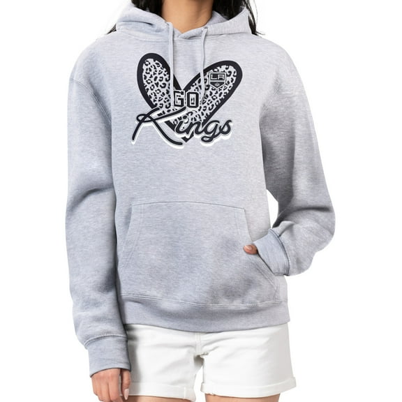 Women's G-III 4Her by Carl Banks Heather Gray Los Angeles Kings Animal Print Heart Fleece Pullover Hoodie