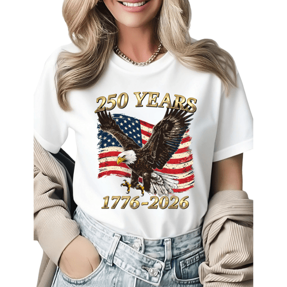 Retro USA 250 Years Oversized Bald Eagle Graphic Tees Women's Comfy Summer Tops