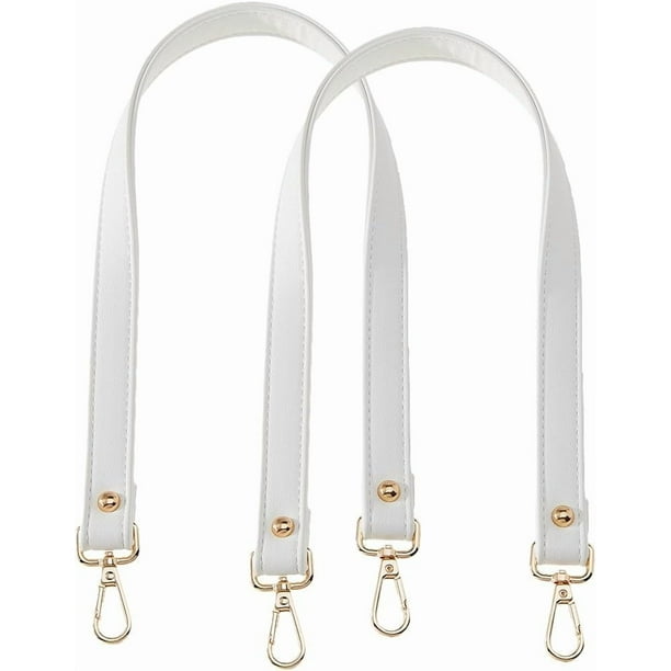 2 correas de cuero blanco para bolso, 60 cm, repuesto para asa de hombro, costura de imitación de cuero con cierres de aleación dorados.