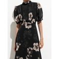 thumbnail image 2 of Black Floral Maxi Dress With Puff Sleeve, Pleated High Neck Chiffon For Spring Summer, 2 of 6