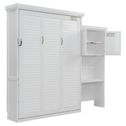 Euroco Wood Queen Size Murphy Bed with Storage Cabinets and Shelves, Wall Bed with Desk, White
