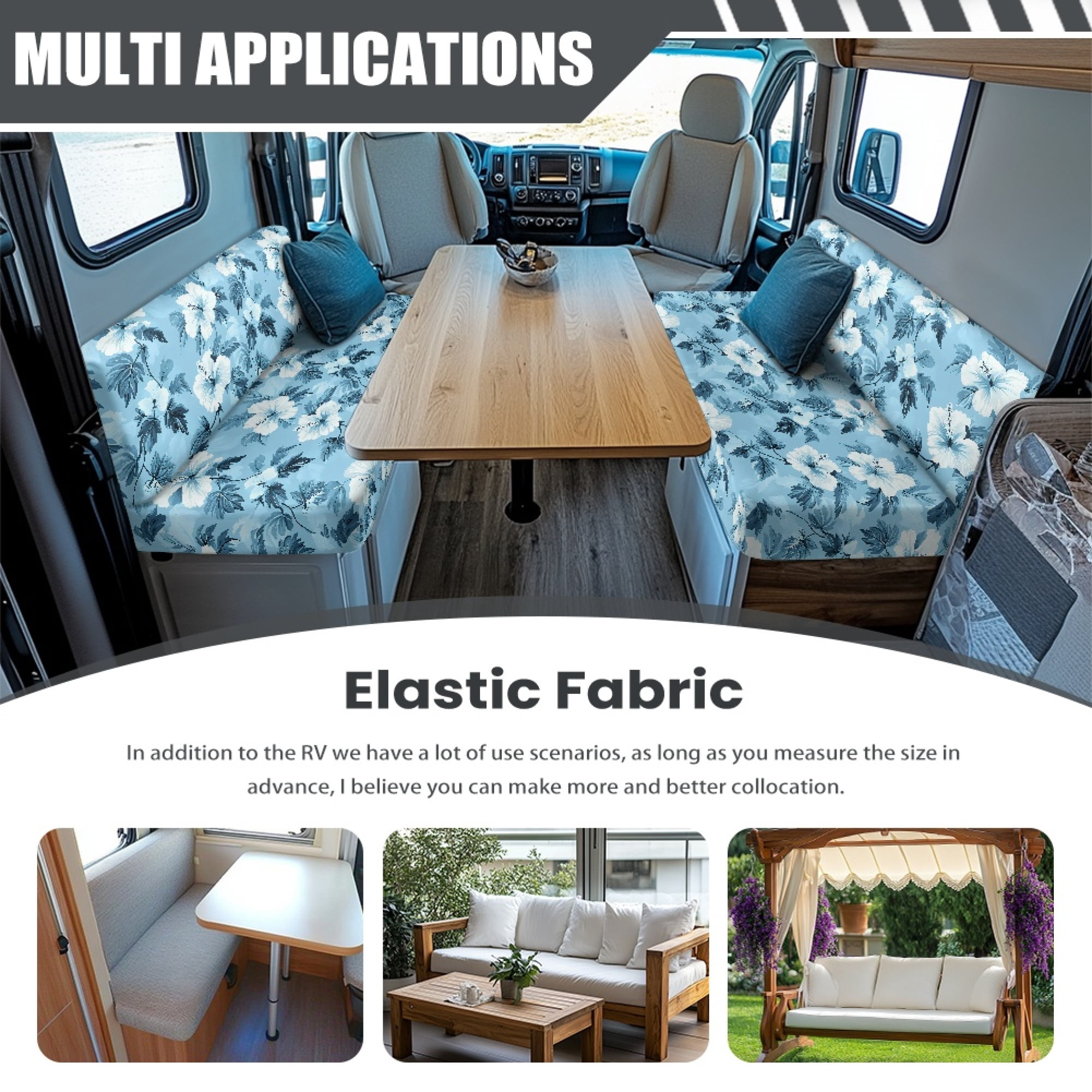 Yuyamidu Blue Hibiscus RV Dinette Cushion Covers Set Comfortable Dinette Couch Protector for RV Camper Cushion Covers Fashion Seat Sofa Chair Cover RV Accessory