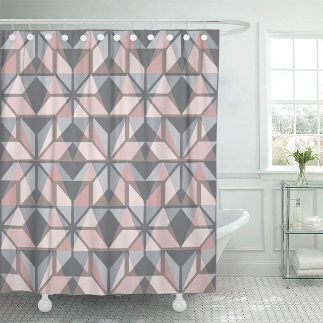 Cortina de Ducha ABPHQTO Hygge Escandinavo Rosa Pastel y Gris Estilo Nórdico 160x180 cm