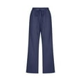 thumbnail image 4 of Women Casual Capris Straight Leg Drawstring Elastic Waist Linen Pants with Pockets, 4 of 5