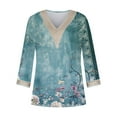thumbnail image 4 of Teissuly Fashion Women's Summer V-Neck 3/4 Sleeve Lace Splicing Print Casual T-shirt Blouse, 4 of 5