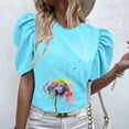 thumbnail image 2 of Mujeres Casual de manga corta de impresión plisada corta cuello redondo camiseta suelta blusa Tops OAVQHLG3B Store lin121212, 2 of 5