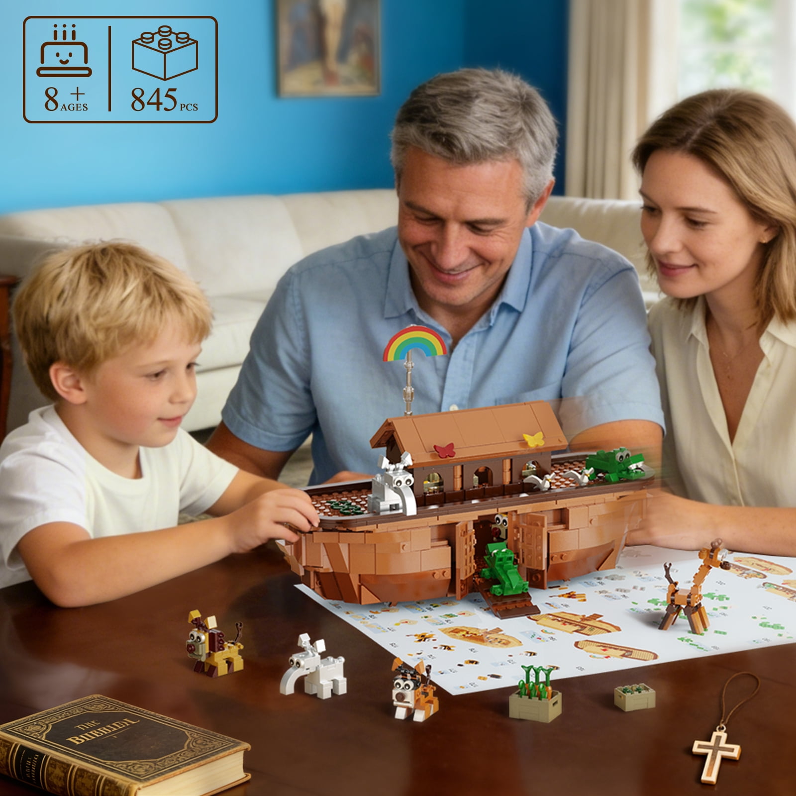 Noah's Ark Building Blocks Set, 845Pcs Christian STEM Toy, Lego-Compatible Animal & Boat Kit for Kids 8+, Ideal for Baptism, Easter & Birthday Gifts