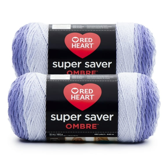 Red Heart® Super Saver Ombre™ #4 Worsted Acrylic Yarn, Bajablue 10oz/283g #482 Yards (2 Pack)