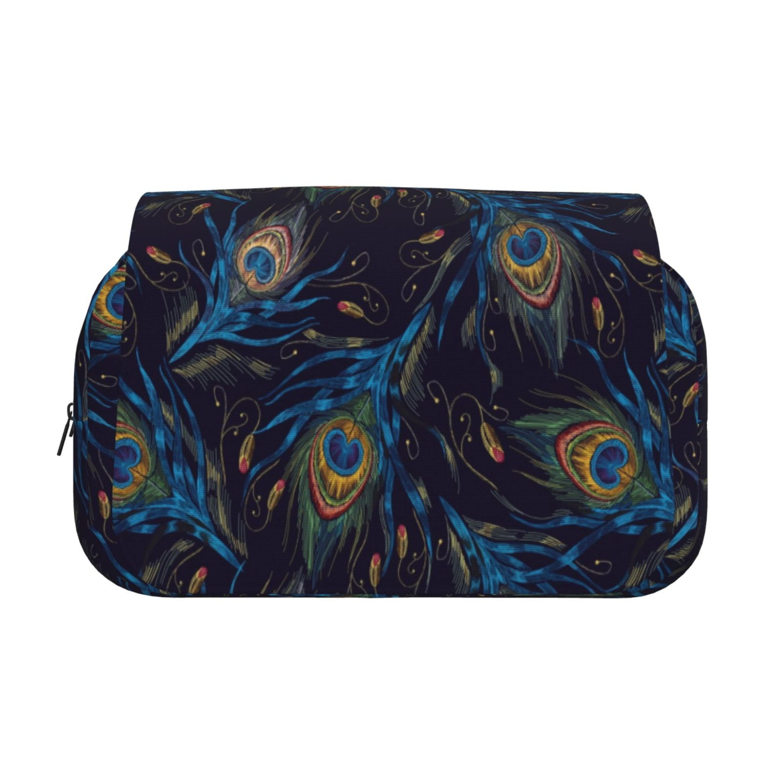 Rateoe Peacock Feathers Pattern Double Clamshell Pen Case, Storage Organizer with Two Zipper Compartments– Holds Up to 50 Pencils & Pens