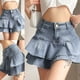 thumbnail image 5 of TINYSOME Falda vaquera mini de cintura alta para mujer, estilo vintage, lavada, plisada, con volantes, en capas, informal, ajustada, estilo urbano, 5 of 8