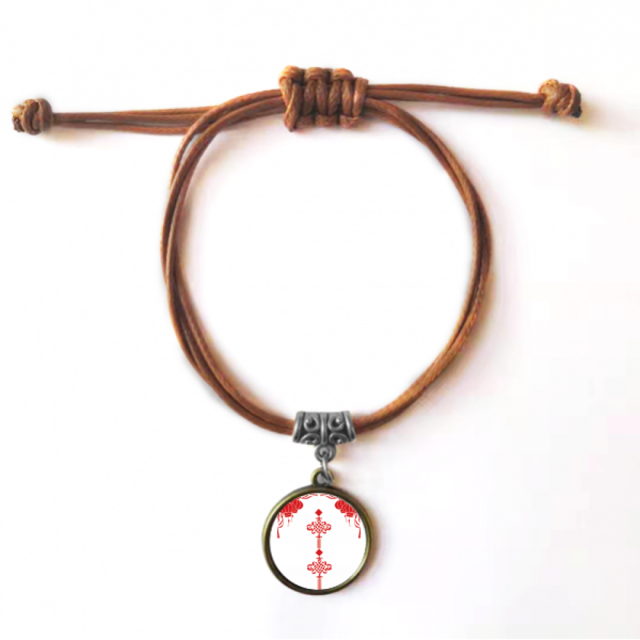 bracelet Motif Nœud Chinois Rouge bracelet en Cuir Corde Cachette Marron Bijoux