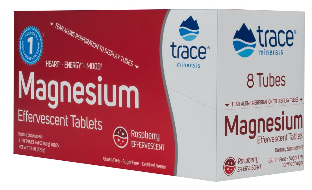Magnesium Effervescent Tablets Raspberry Trace Minerals 8 Tubes Box