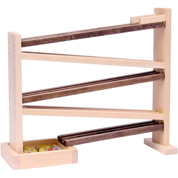 AmishToyBox.com Marble Roller Racetrack Wooden Toy - CPSIA-Approved Walnut/Natural Finish - Pack of Marbles Included