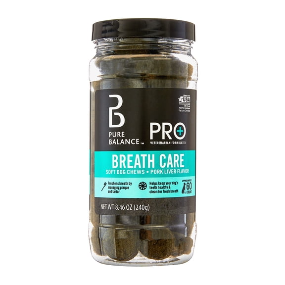 Pure Balance Pro  Veterinarian Formulated Breath Care for Dogs, Plaque and Tartar Fighting, Pork Liver Flavor, 60 Count Soft Chews