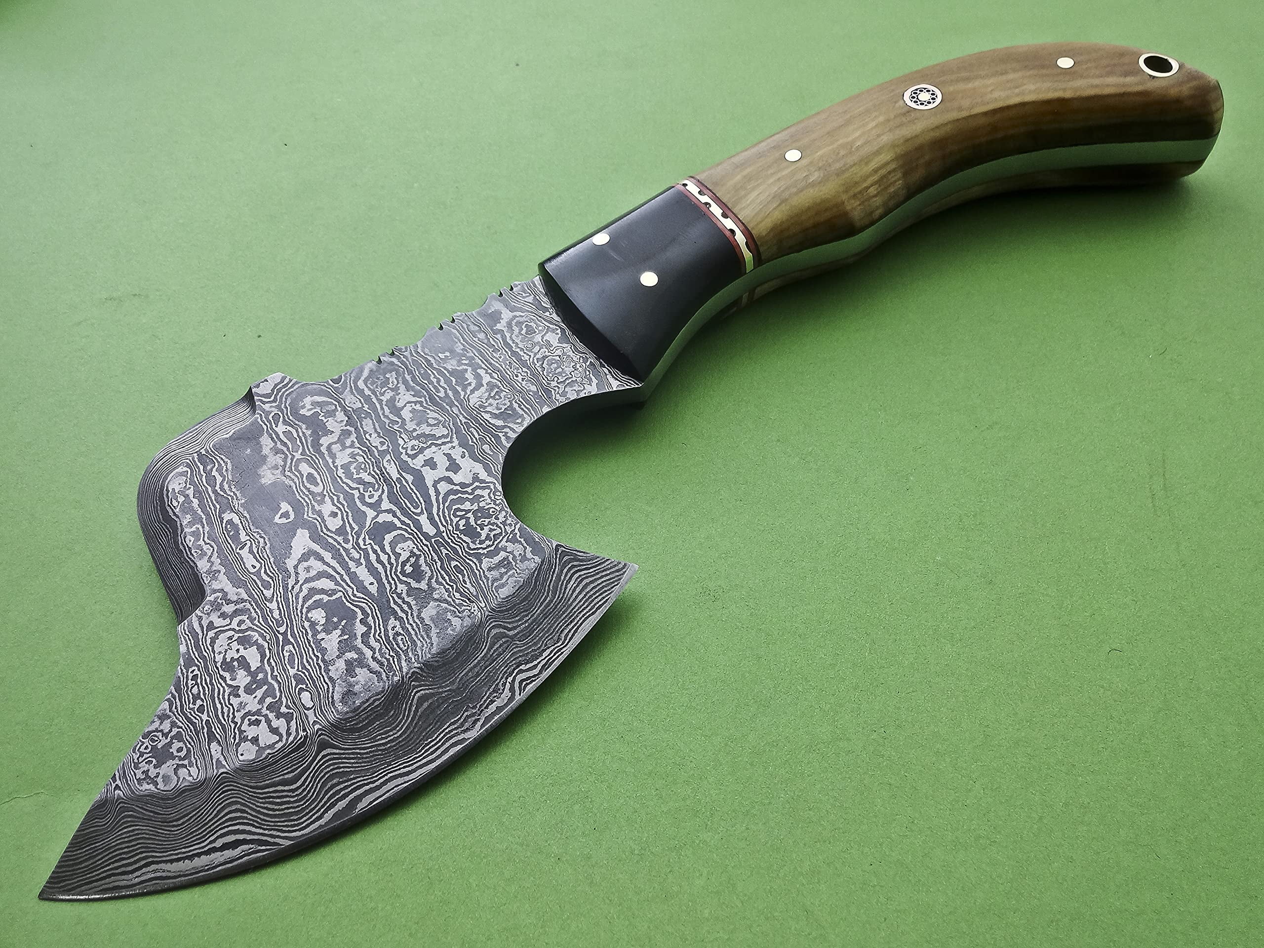 Poshland AX-45 Custom Handmade Damascus Steel 9 Inches Axe - Exotic Wood and Bull Horn Handle