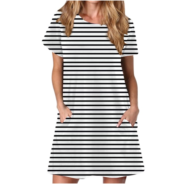 Chemises à Manches Courtes pour Femmes Robe T-Shirt d'Été Décontractée pour Femmes Tunique Ample à Manches Courtes avec Poches pour Femmes Robe d'Été Ample pour Femmes Robe T-Shirt Femme
