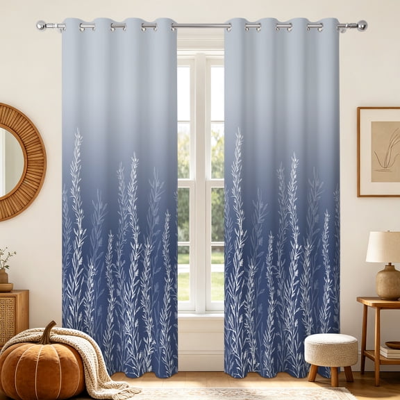 RisChhery Blackout Curtains For Bedroom Living Room,2 Panels Set,42x63 inch,Light Blocking Grommet Window Drapes,Navy Blue Gradient Floral
