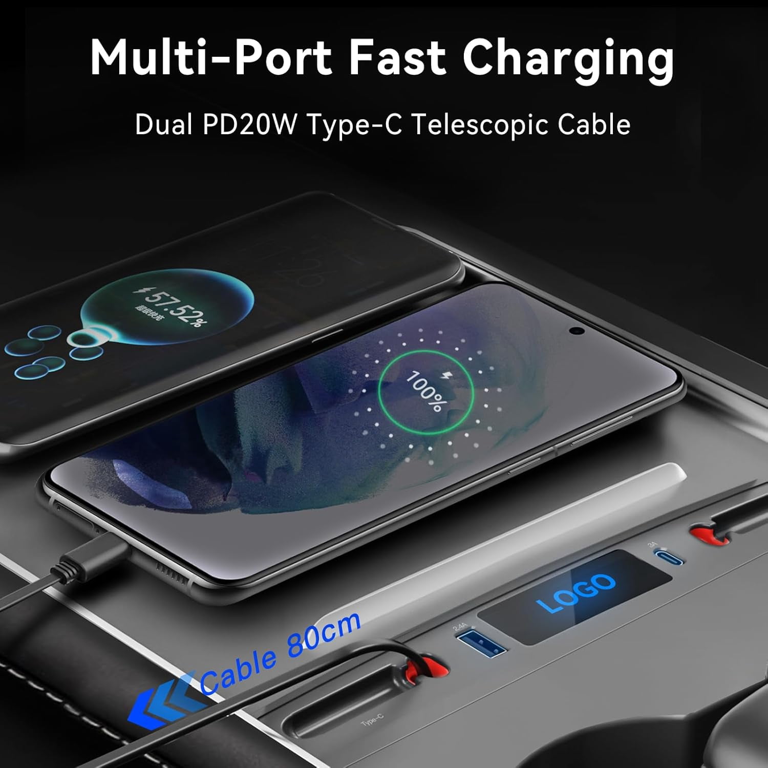 Car USB Charger for Tesla Model 3 Model Y 2024 2023 2022 2021, Upgrade Touch Switch Model 3 Model Y USB Hub with Dual Type-C Cable for Tesla Interior Accessories (Not fit Model 3 2024 Highland)