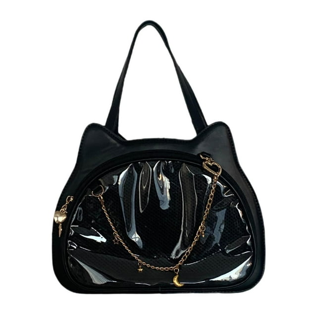 Bolso de Hombro con Forma de Gato jinwen Piel Sintética Y2K Ita para Mujer Regalo de Cumpleaños Negro