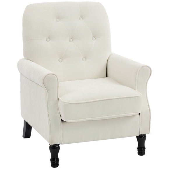 HOMCOM Accent Chair, Mid-Century Modern Armchair w/ Thick Seat, Cream White