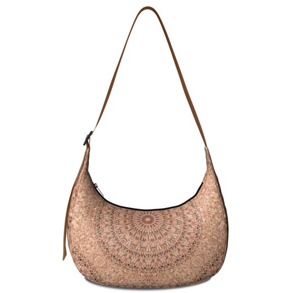 Symbolic Mandala Art Crossbody Bag Tribal Ethnic Boho Shoulder Purse with Sacred Mystic Elements and Abstract Pattern Fusion