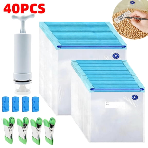 Reusable Vacuum Seal Bags for Food, 40 Pack Sous Vide Bags with Upgraded Hand Pump, BPA Free